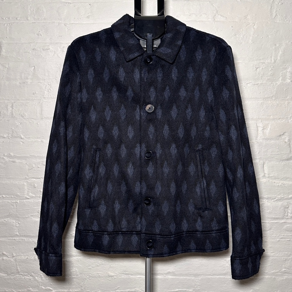 Bonobos Argyle Heavy Wool Blend Button Jacket Navy Blue Men's M